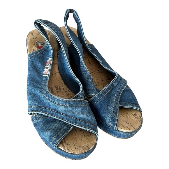 Ersax Denim Slingback Wedge Sandals size 40 - Picture 1 of 8